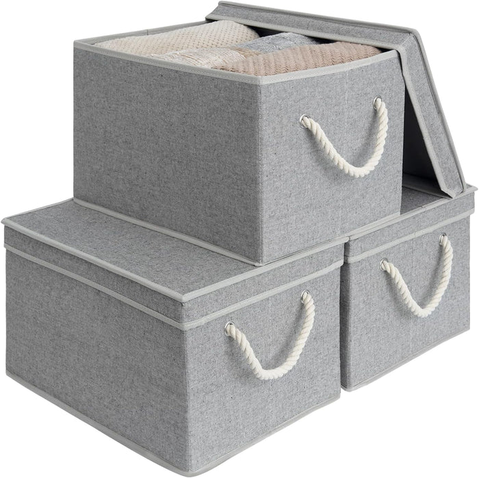 StorageWorks Storage Bins with Lids, Fabric Boxes for Closet, Gray