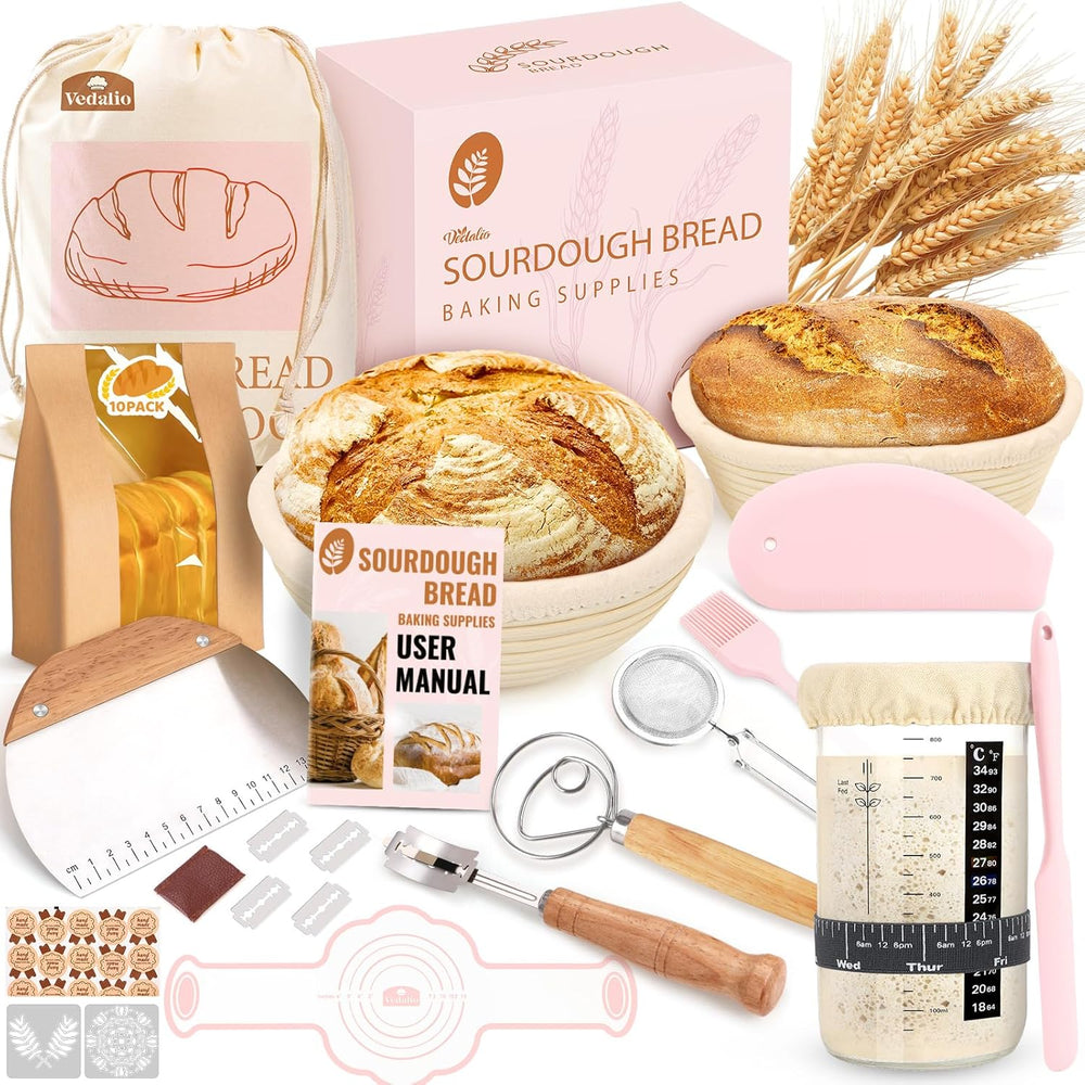Sourdough Starter Kit Complete Set with Tools, Proofing Baskets, Jars