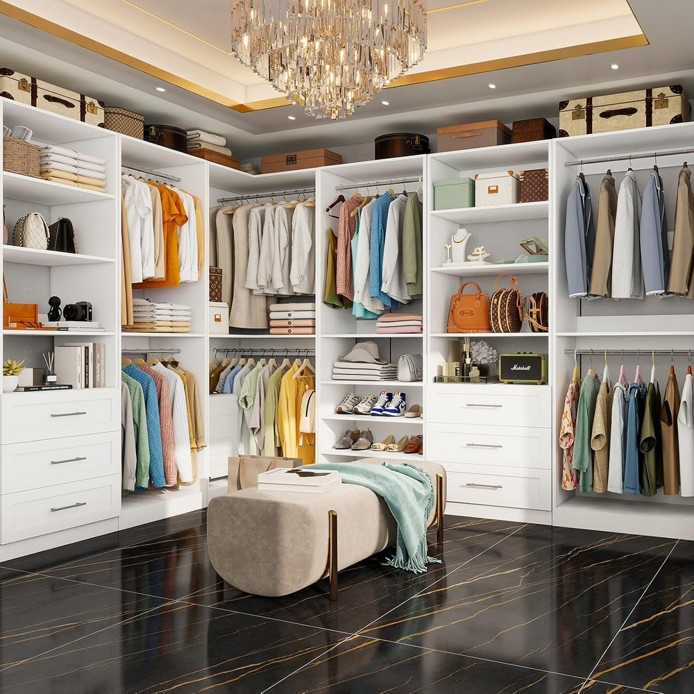 Closet Organizer System of 4 Sets with 3 Drawers, 9 Hanging Rods & 8 Shel...