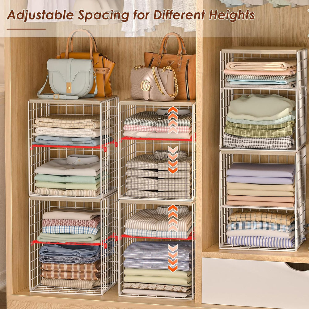 Hencawima 4 Pack Stackable Closet Organizers and Storage, Clothing Storage Sh...