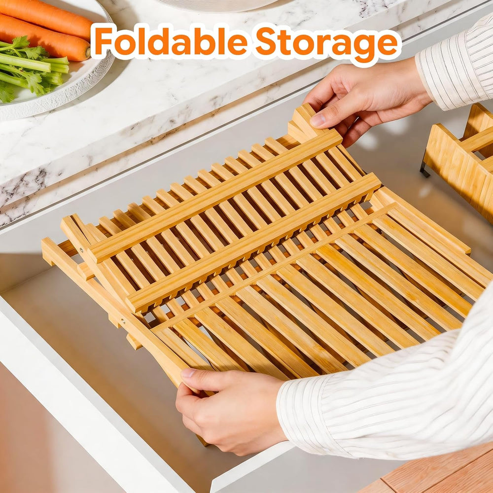 Simple Trending Bamboo Dish Drying Rack, 3 Tier with Utensil Holder