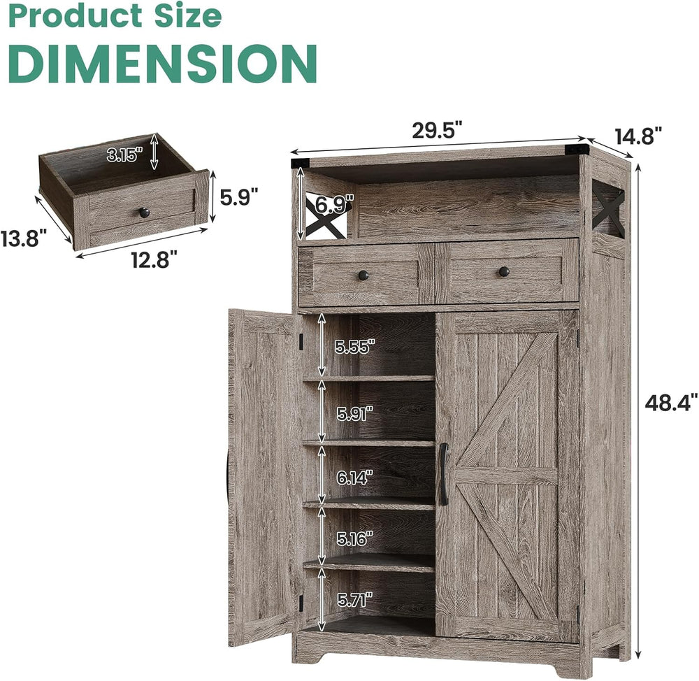 Maupvit Farmhouse Shoe Cabinet with Doors, 6-Tier Shoe Storage Cabinet