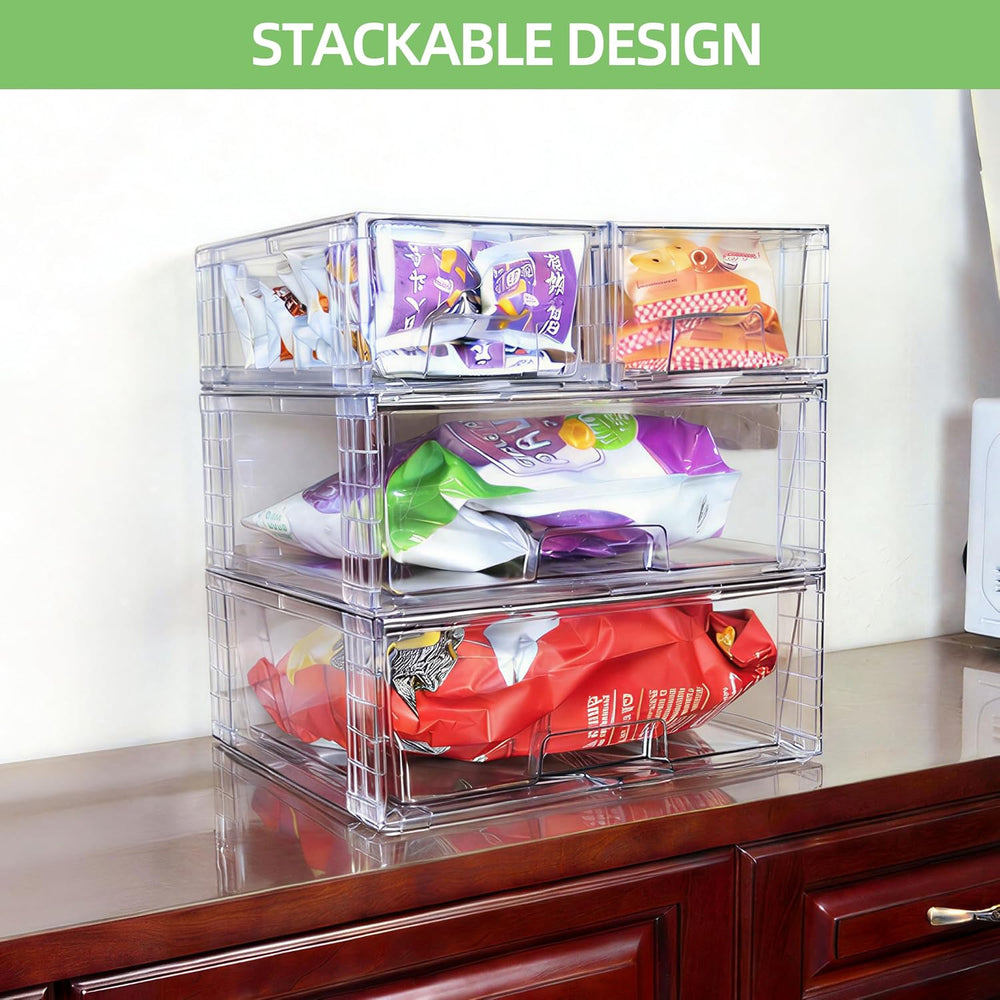 Wide Large Stackable Storage Drawers(2 Pack),Multi-purpose Clear Plastic Orga...