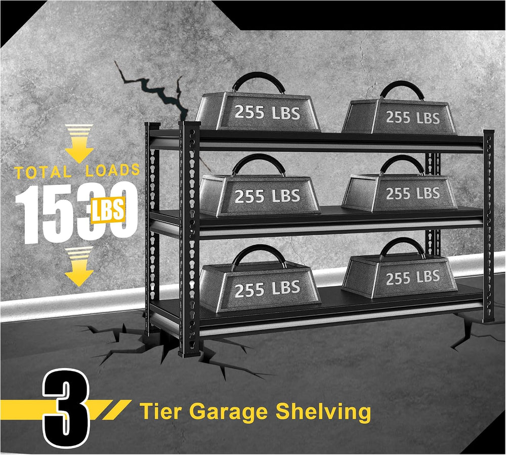 Metal Garage Shelving Heavy Duty，1530LBS Loads Garage Storage Shelves, 48”W 3...