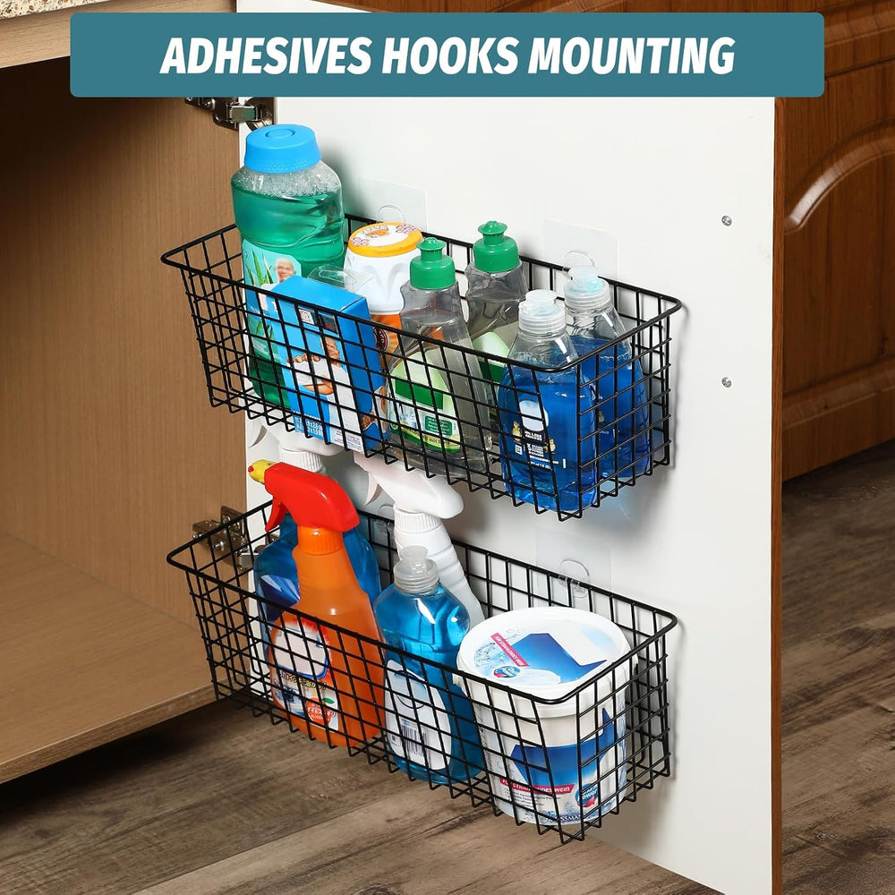 4 Set [EXTRA LARGE] Hanging Wall Mount Storage Baskets with Adhesive Hooks &a...