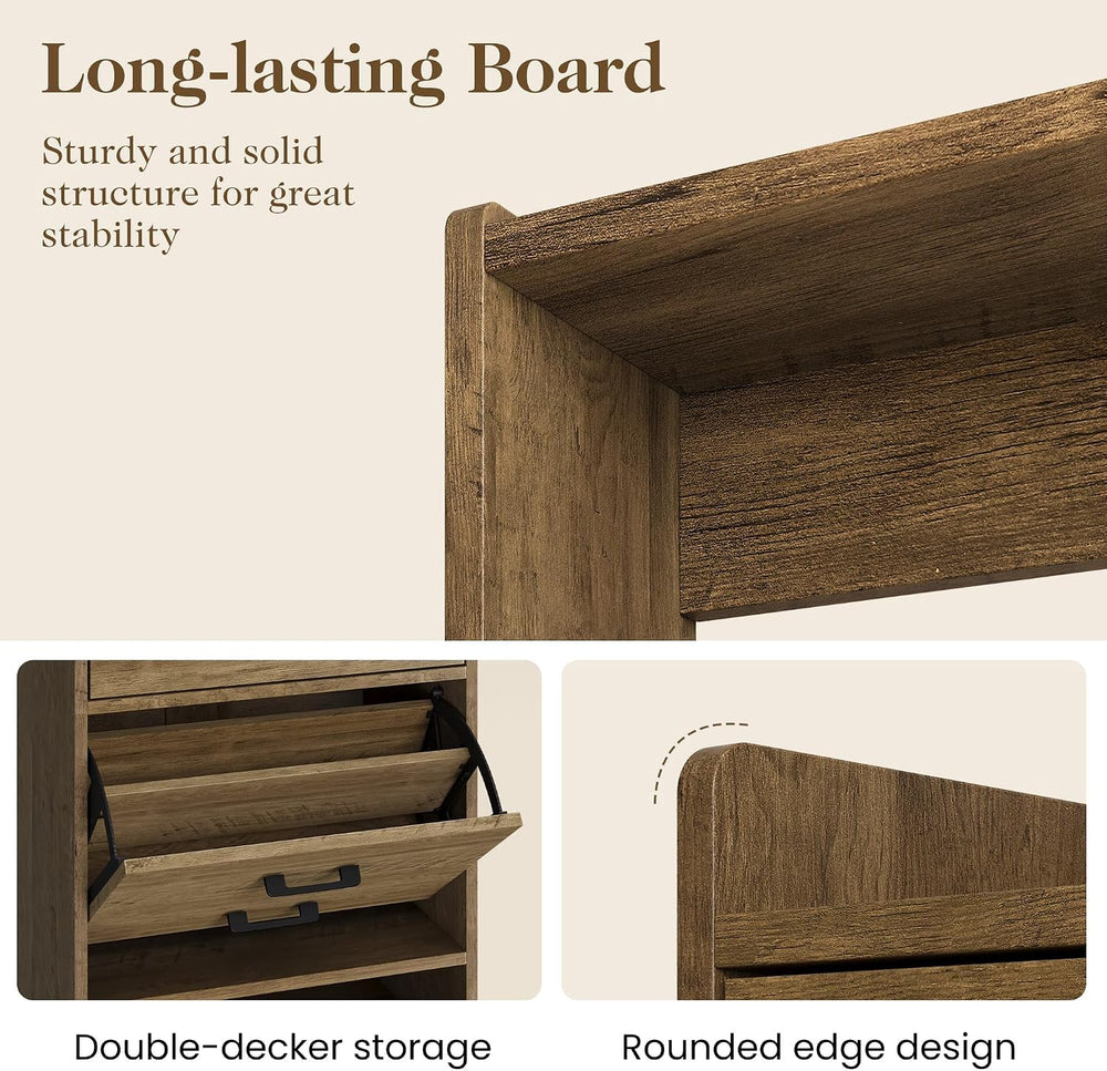 Shoe Storage Cabinet for Entryway with 1 Fluted Flip Drawers with Pegboard