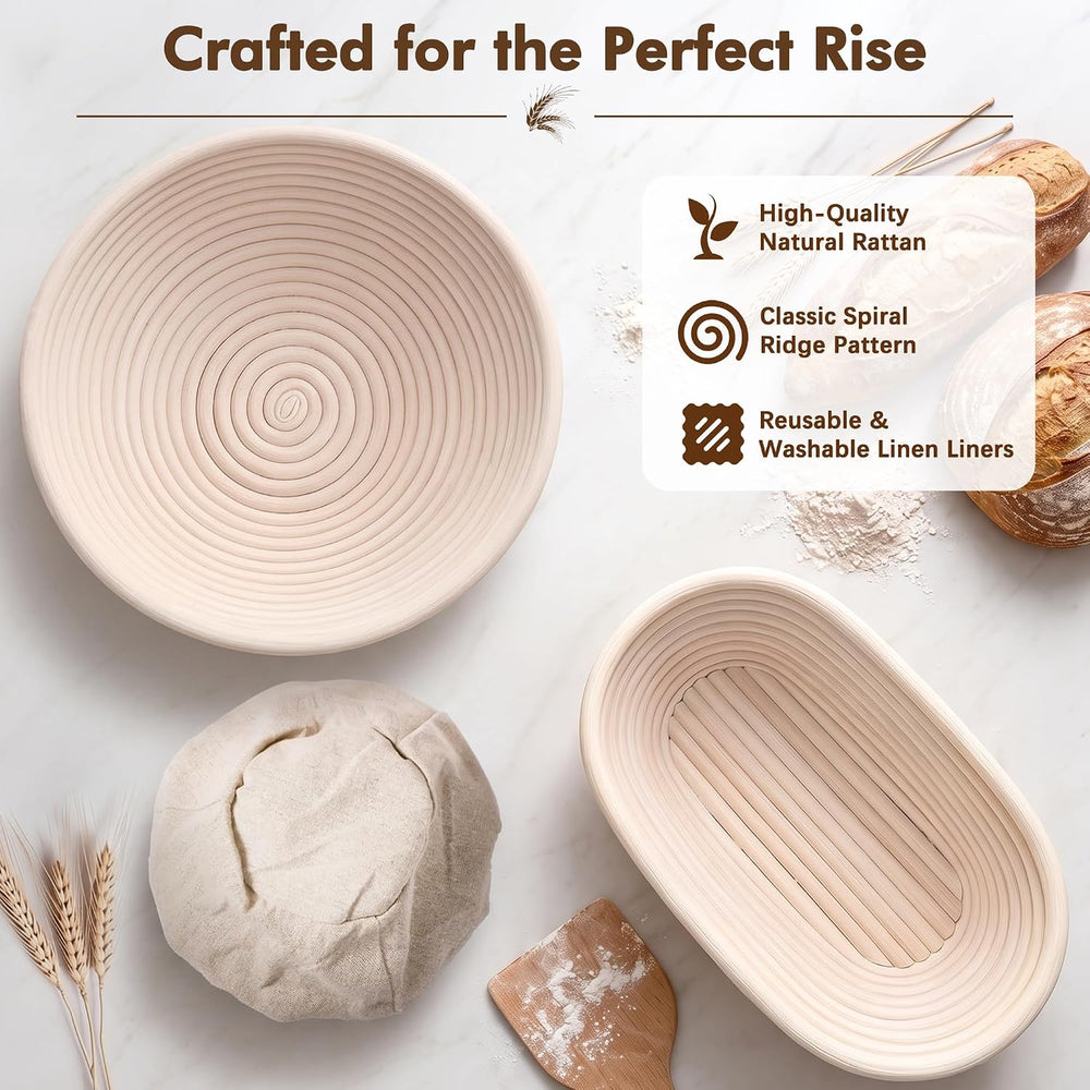 Sourdough Starter Kit with Rattan Banneton Baskets, Jars, Baking Tools