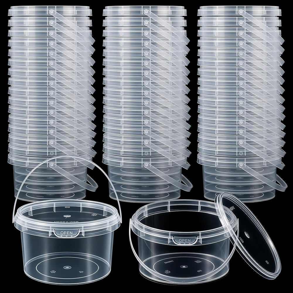 Maxcheck 50 Pcs 12oz Plastic Bucket with Lids and Handles Bulk, Clear