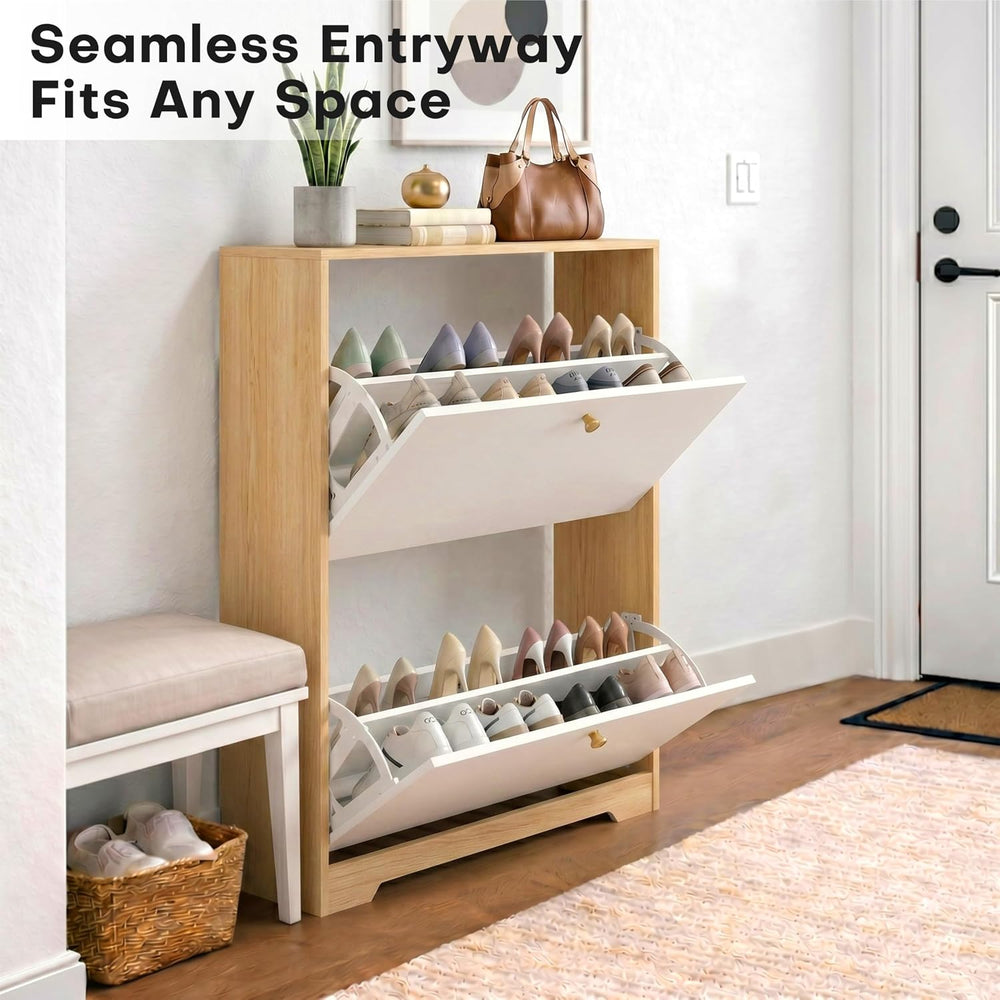 Nicetree Shoe Cabinet with 2 Flip Drawers, Narrow Shoe Organizer Cabinet, Fre...