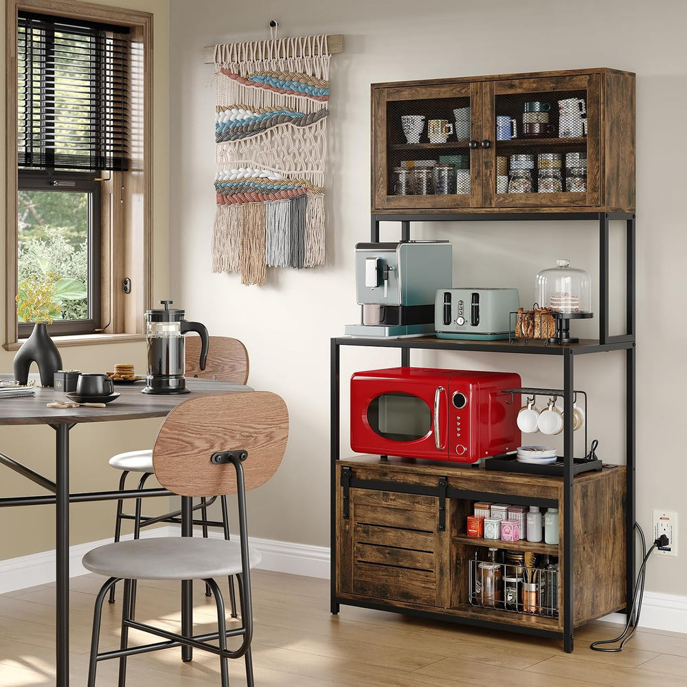 6-Tier Kitchen Bakers Rack with Power Outlet, Industrial Microwave Oven Stand...