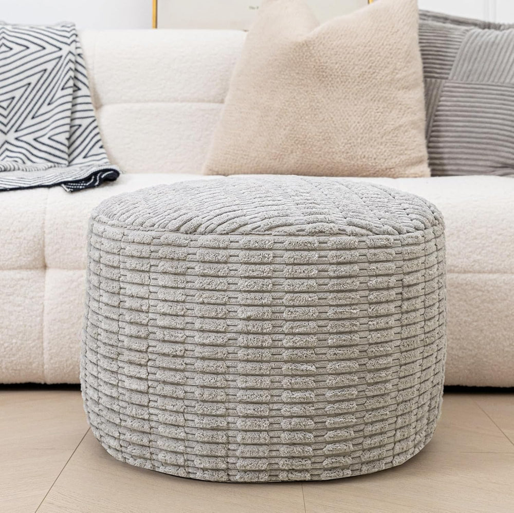Asuprui Round Ottoman Pouf Foot Stool, Light Gray, 20x14In,Couch Foot Rest