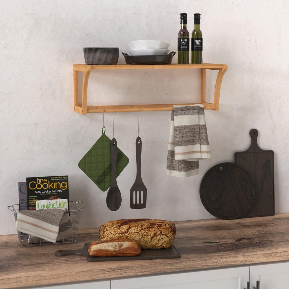 ClosetMaid Bamboo Wall Shelf with Towel Bar, Wall Mount Storage Shelves, Orga...