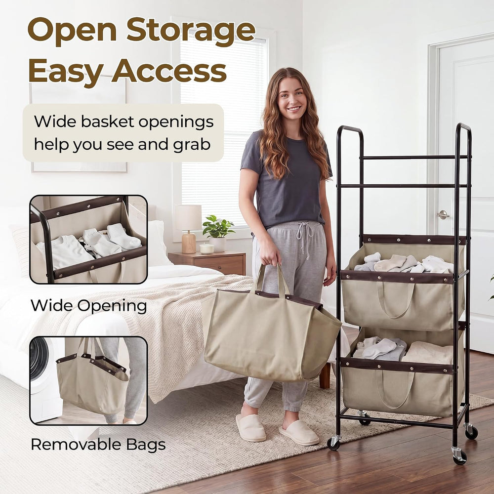 GRANNY SAYS 3 Tiered Laundry Sorter, Narrow Hamper Cart with Wheels