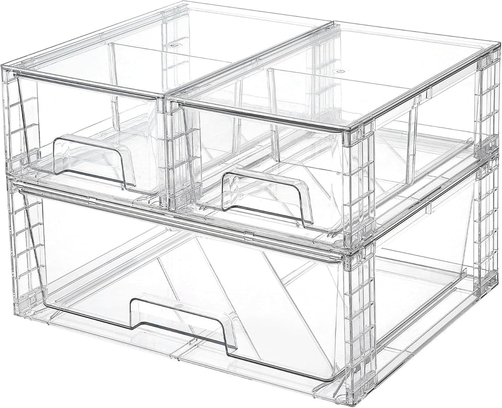 Vtopmart Clear Stackable Storage Drawers, 3 Pack Wide Organizer Set
