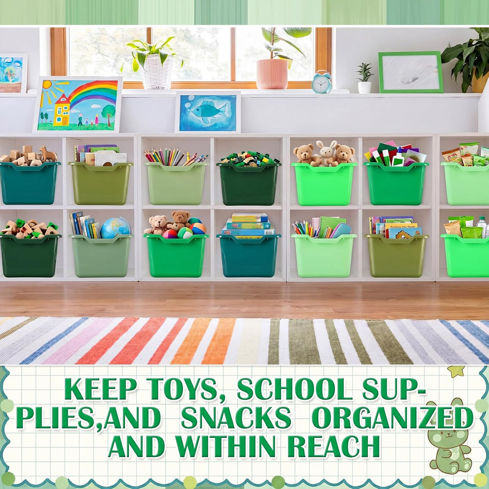 Dandat 16 Pcs Cubby Bins for Classroom Plastic Book Bins,Green Series