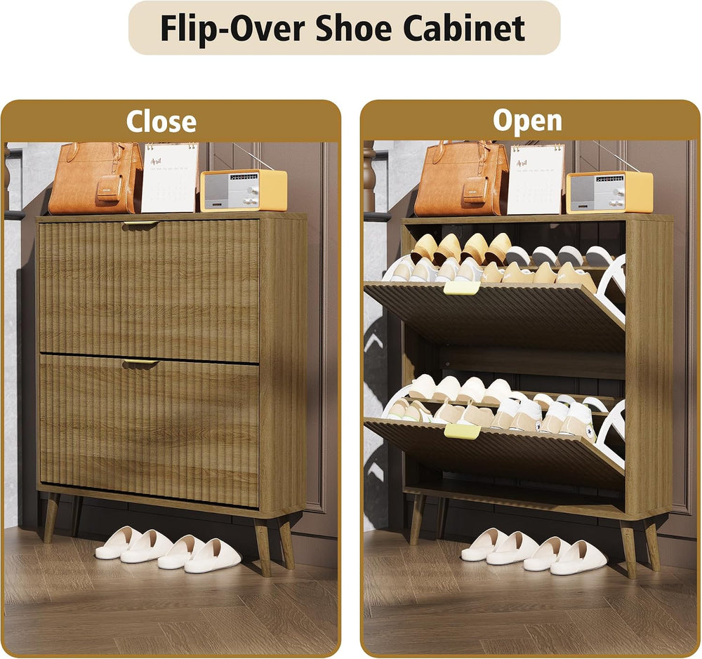 KIGOTY Narrow Shoe Storage Cabinet, Shoe Cabinet with 4 Flip Drawers, Freesta...