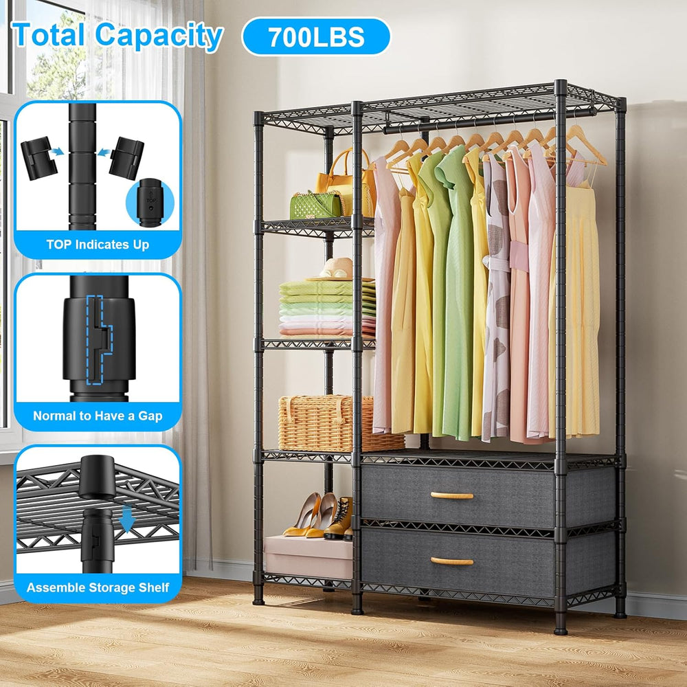 Ulif F3 Heavy Duty Clothes Rack（With Fabric Drawers）Freestanding Clothing Rac...