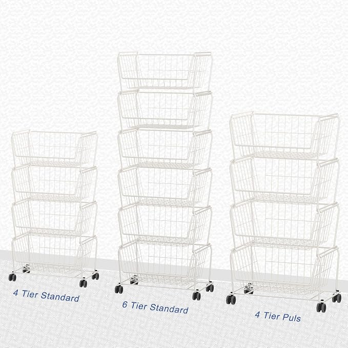 PUSDON Stackable Metal Storage Carts, Dual Use Shelf