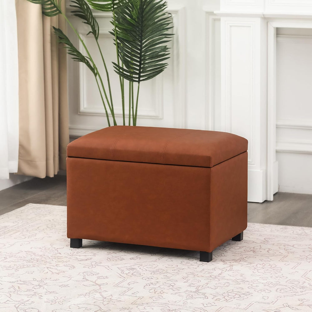 Asense 24-Inch Storage Ottoman Bench,Foot Stool Ottoman with Storage, Faux Le...