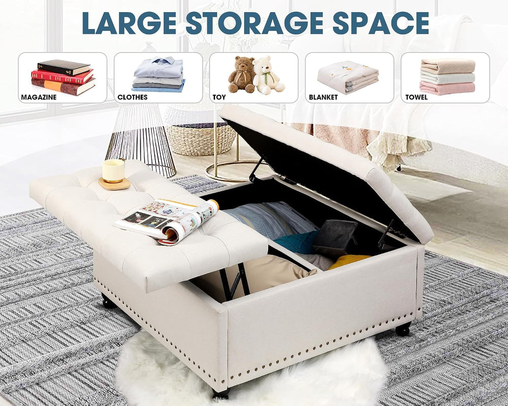 Grepatio 35.5" Large Square Storage Ottoman, Lift Top Ottoman Square Ben...