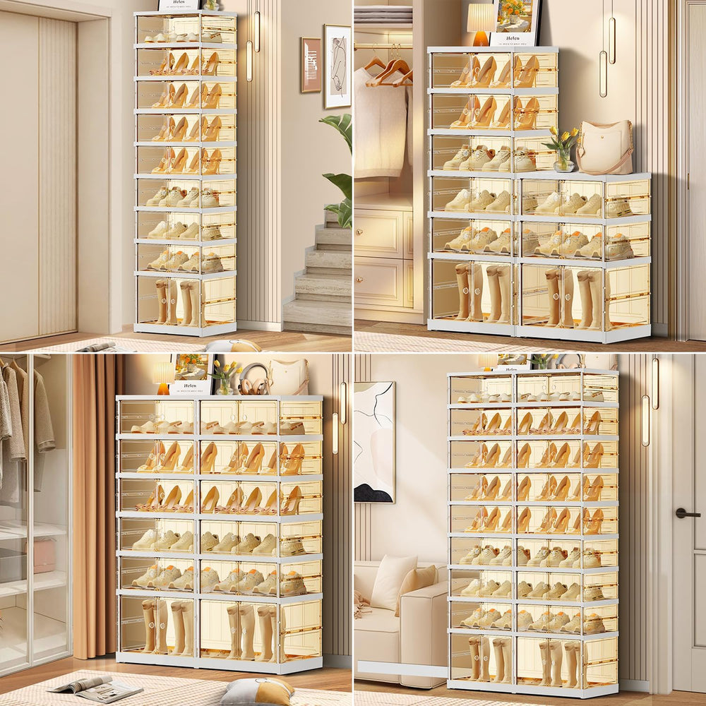 CIMLORD 3-Tier Foldable Shoe Organizer, Magnetic Doors, 6-12 Pairs, White