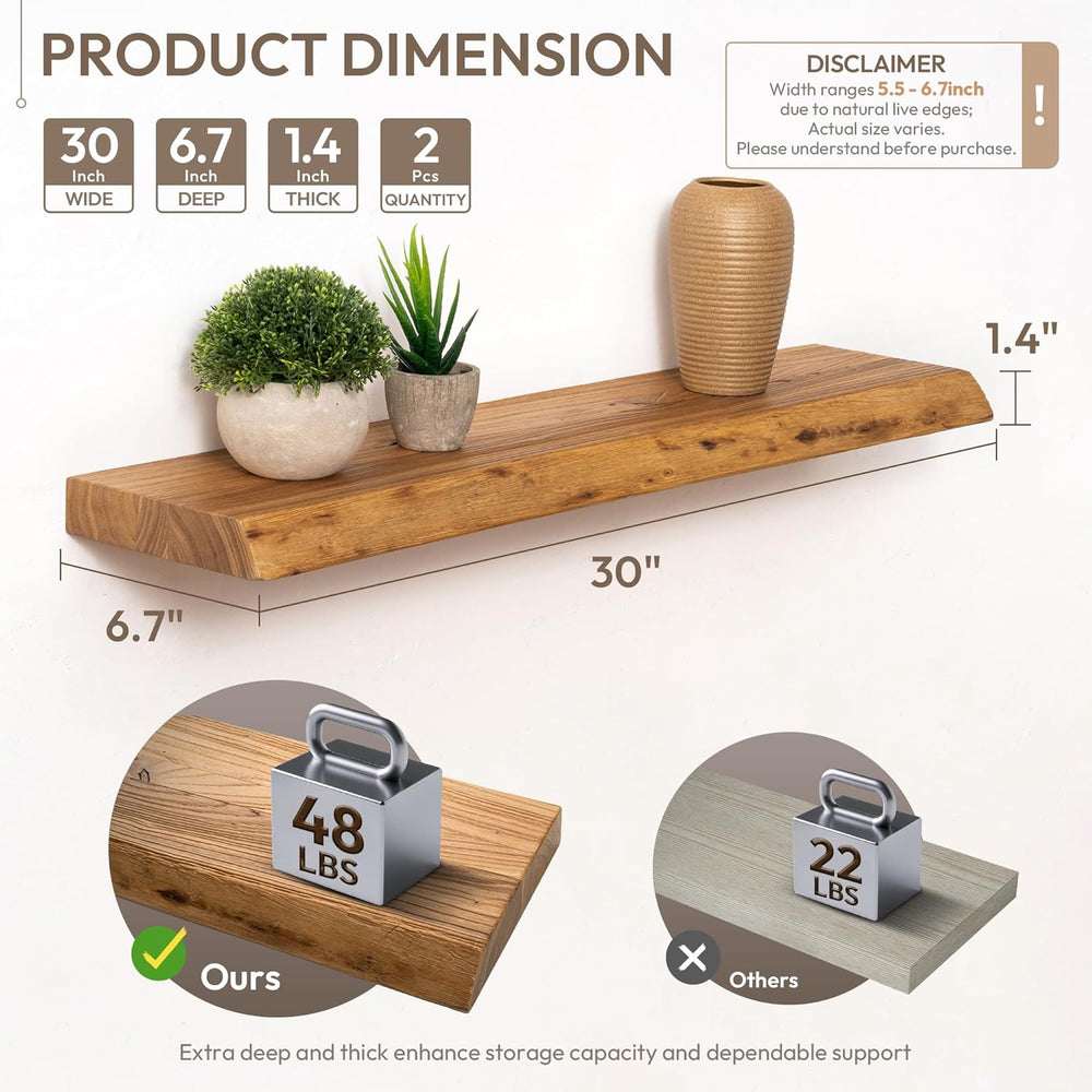 Marsmiles 30 inch Floating Shelves for Wall Elm Wood Live Edge Shelves|Rustic...