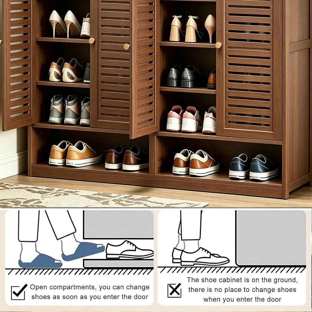 8 Tier Bamboo Shoe Cabinet - Shoe Storage Cabinet with Doors, 40-42 Pairs Bam...