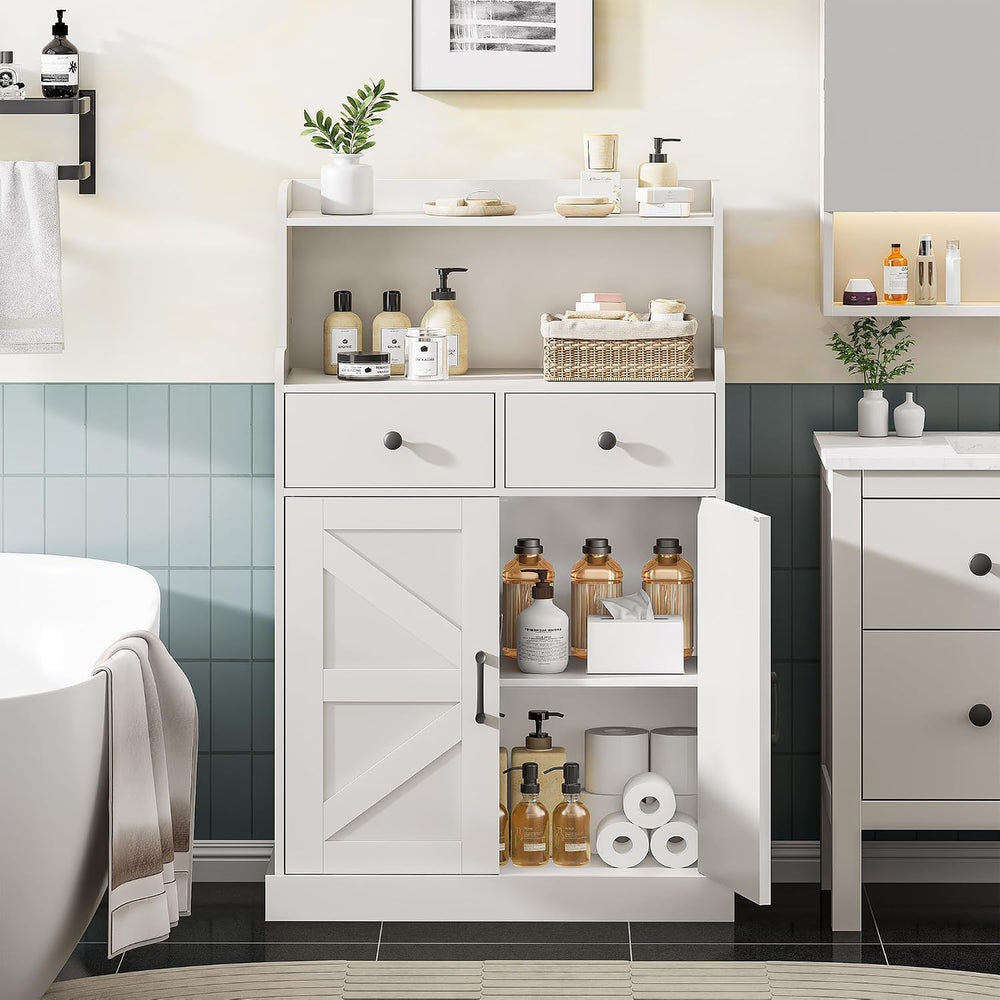 Farmhouse Bathroom Storage Cabinet with 2 Drawers & 2 Doors, Kitchen Cabi...