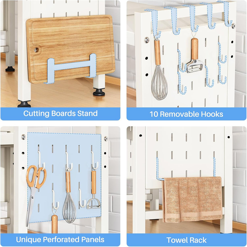 Expandable Microwave Stand, 2-Tier Adjustable Microwave Oven Rack with 10 Hoo...