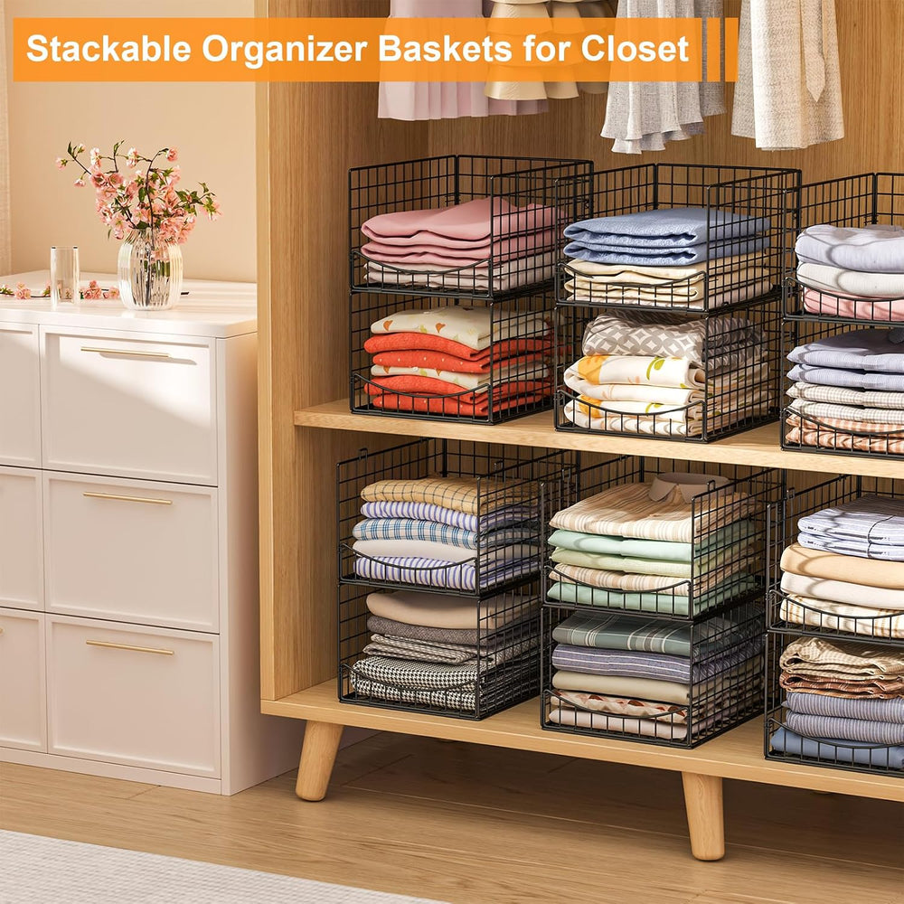 Hongtamoya 4-Tier Stackable Closet Organizers and Storage Shelves, Clothes St...
