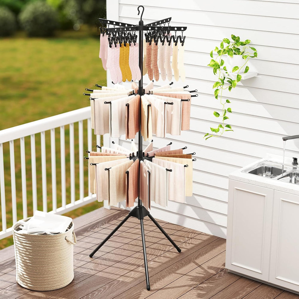 Tangkula 3-Tier Portable and Foldable Drying Rack with 32 Rods & 24 Clips