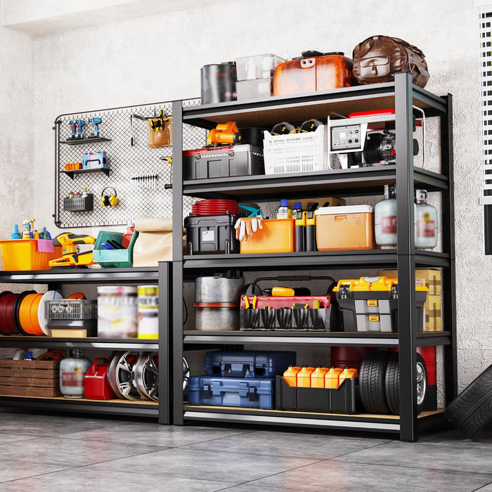 5-Tier Garage Shelving Heavy Duty Storage Shelves, Adjustable Shelving Unit, Utility Garage Organizer Shelf for Basement, Pantry, Kitchen, Warehouse,Supermarket, 31.5" Wx13.8 Dx71.2 H,Black