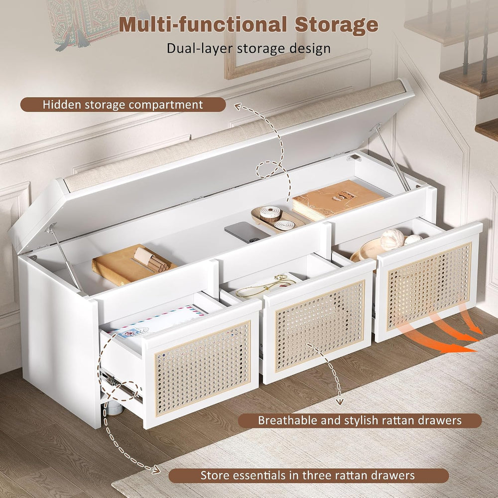 SOFTSEA 48" Shoe Storage Bench with Cushion, 2-Tier Entryway Bench with ...