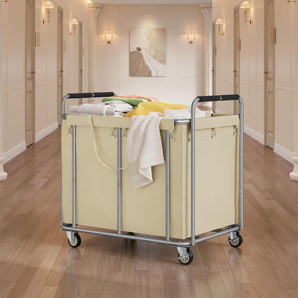 Tajsoon Large Laundry Cart with Wheels 450L, Large Laundry Basket, Kahki