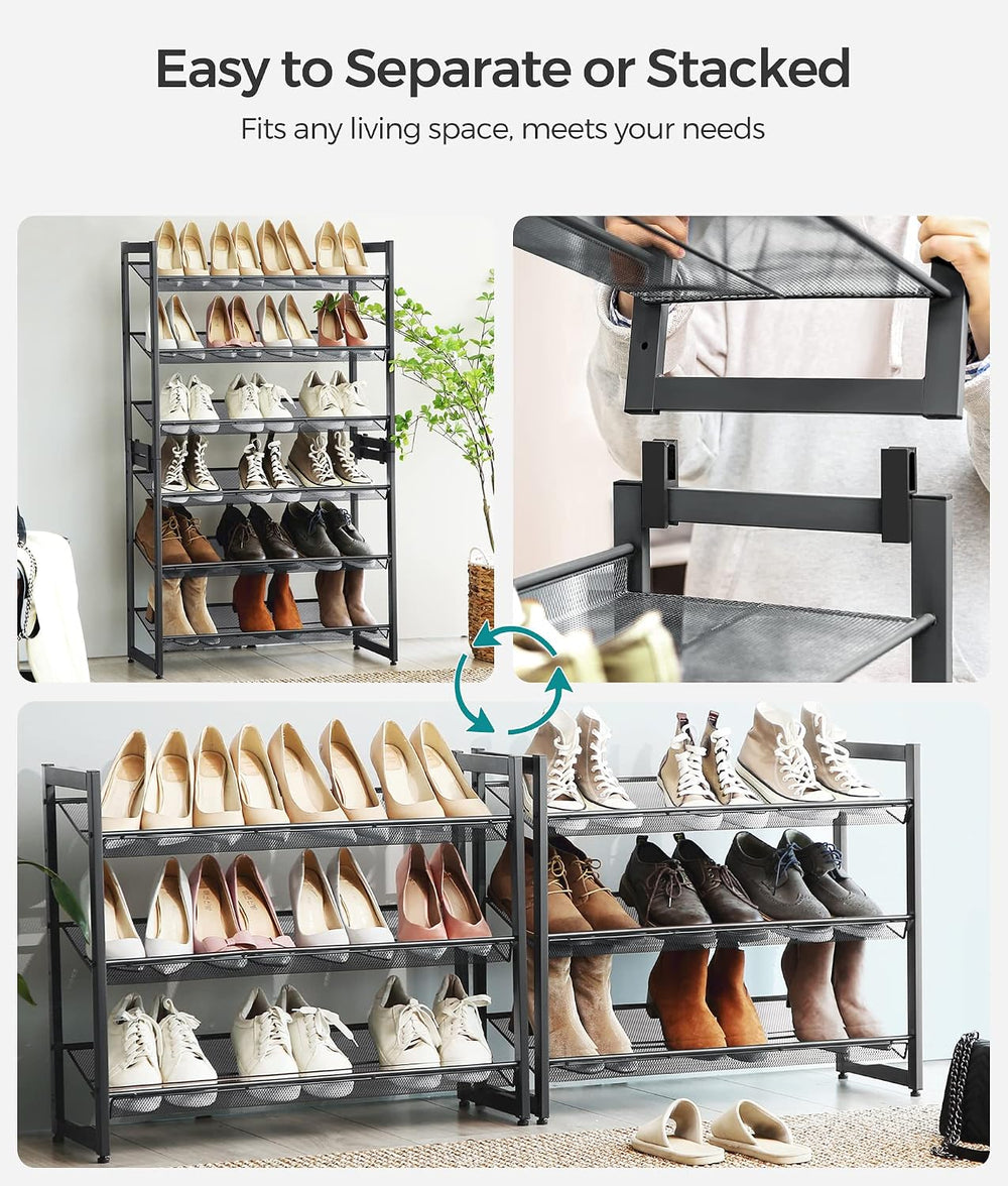 SONGMICS Metal Shoe Rack, 6-Tier Shoe Orgainzer, Holds 18-24 Pairs