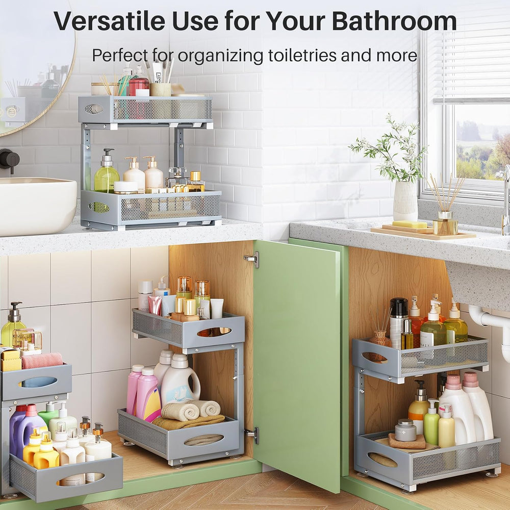 1 Pack Under Sink Organizer, 2 Tier Pull out Cabinet Organizer Mesh Baskets w...