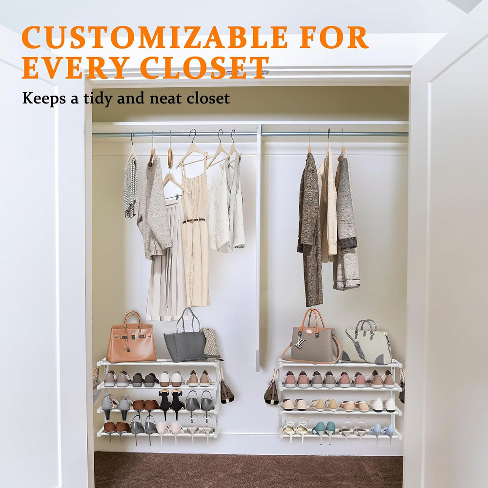 3 Pack Wall Mounted Shoe Rack, 4 Tier Hanging Shoe Rack Holds 48 Pairs, 17&qu...