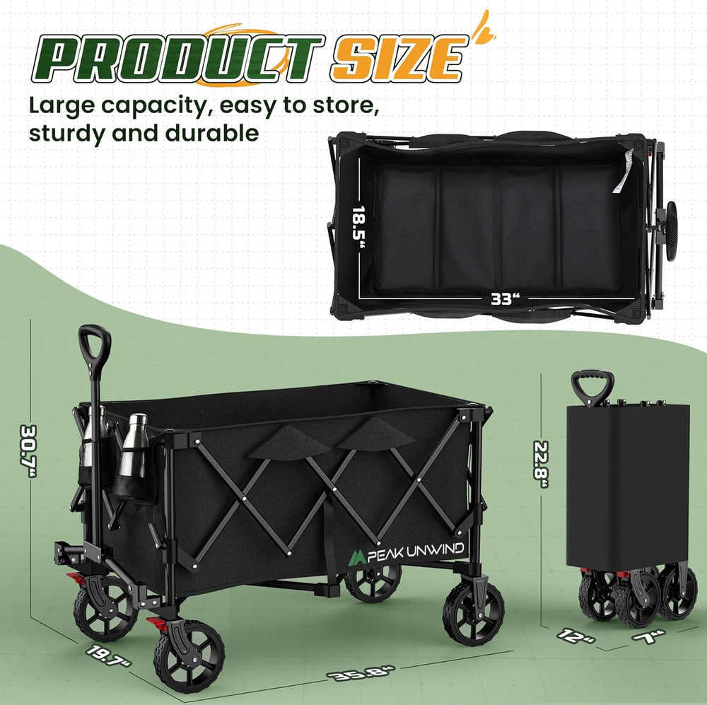 Wagons Carts Foldable,Collapsible Wagon with Wheels,450LBS Heavy Duty Beach W...