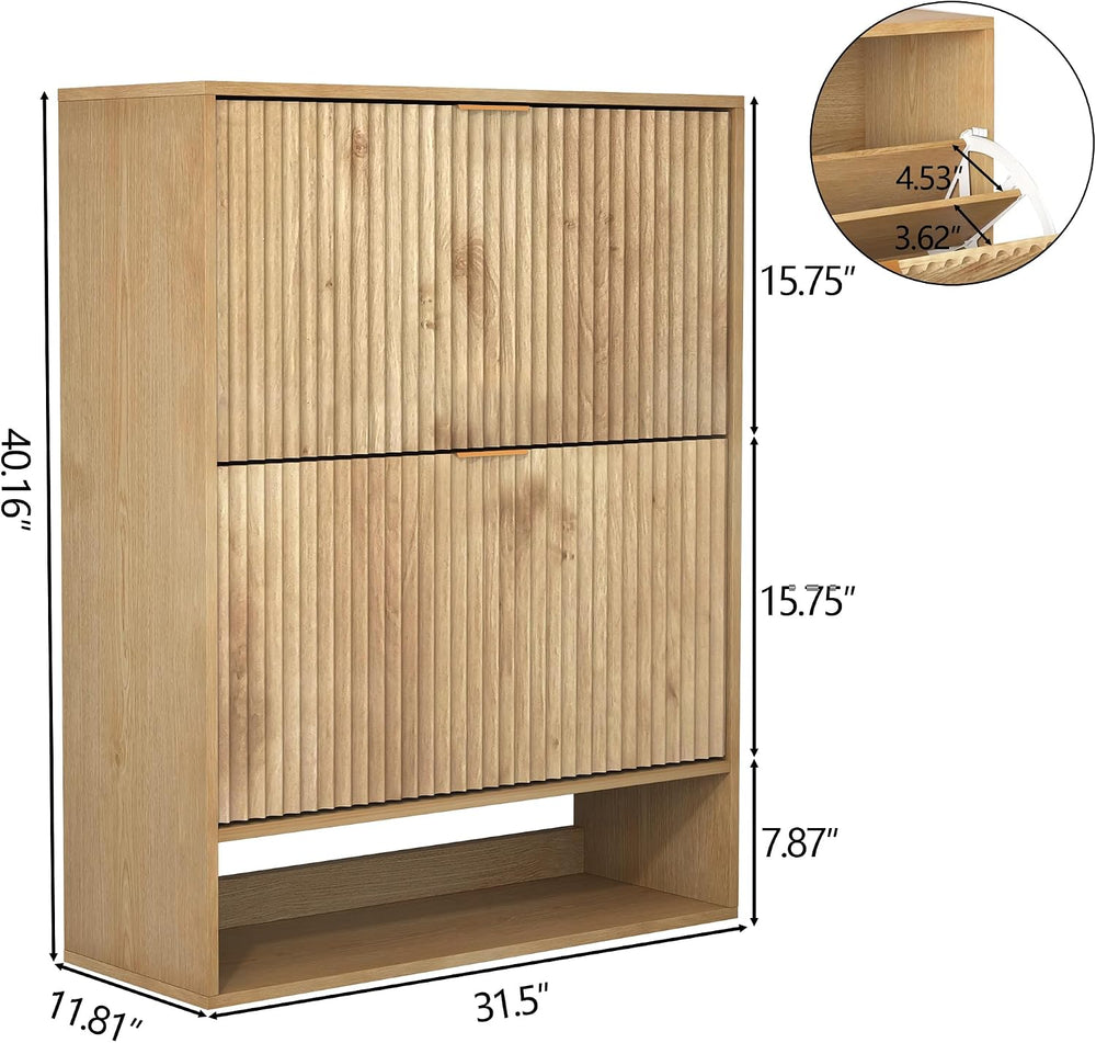 Takywep Fluted Shoe Cabinet for Entryway, Slim Freestanding Shoe Storage with...