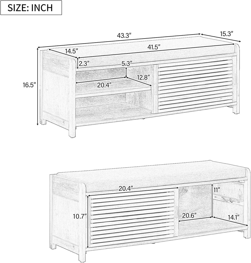 SOFTSEA 43.3" Shoe Storage Bench with Cushion, 2-Tier Entryway Bench wit...