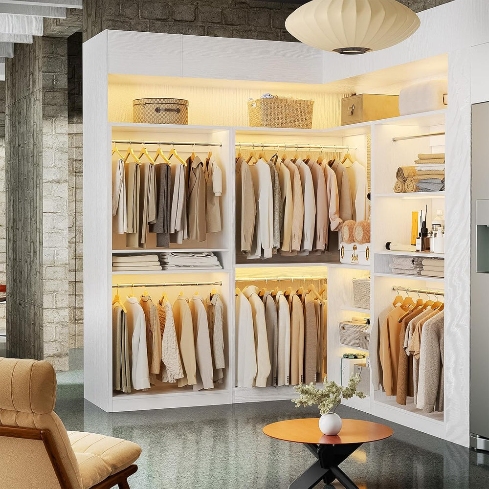 Unikito 108” Corner Closet System, 3-Piece L-Shaped Closet Organizer with 2 C...