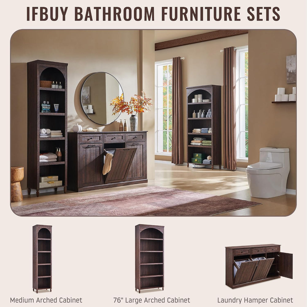 IFBUY Triple Tilt Out Laundry Hamper Cabinet, Trash Cabinet, Brown