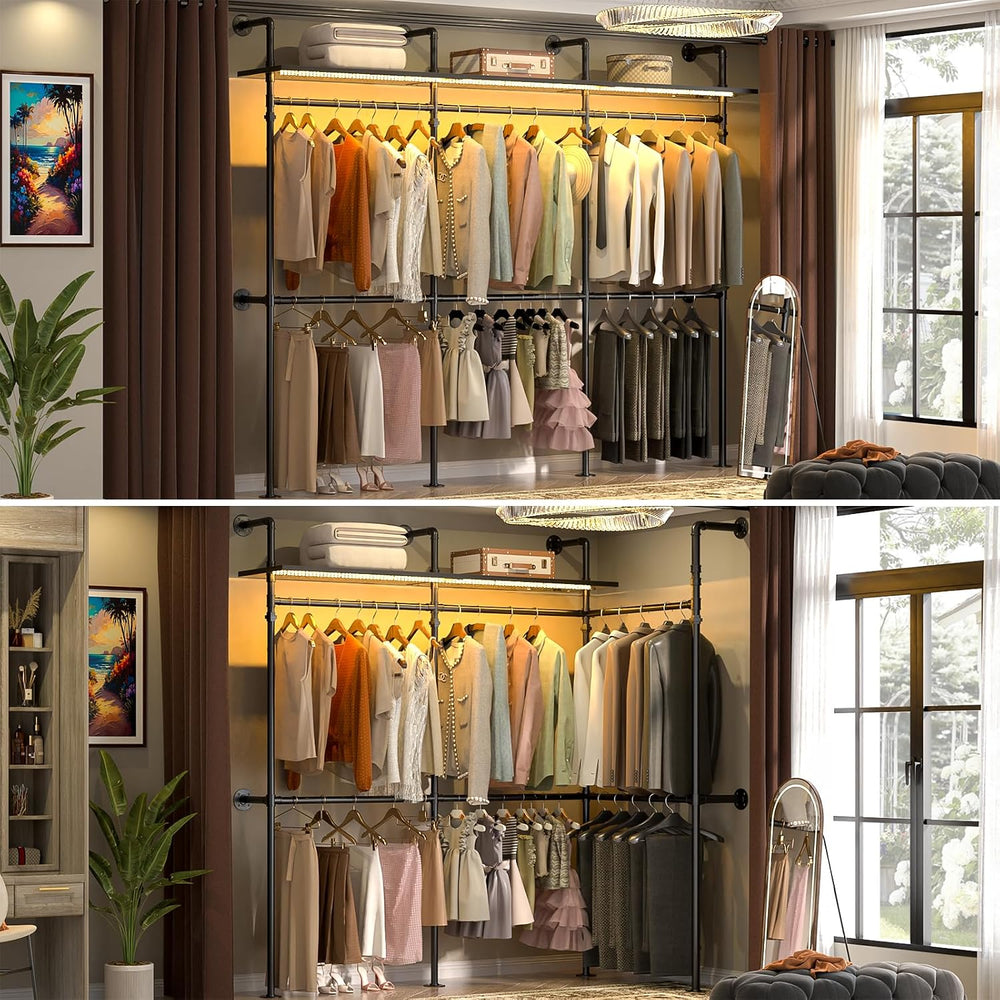 Aheaplus Industrial Pipe Clothing Rack, 118.3'' Closet System with RG...