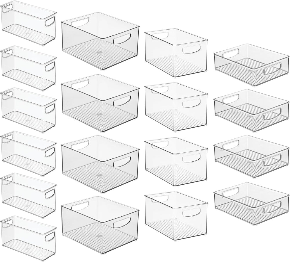 iDesign Stackable Plastic Handle Bin Storage Organizers, 18 Pack, Clear