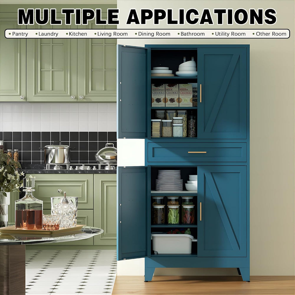 COFaR Farmhouse Storage Kitchen Pantry Cabinet with 4 Barn Door, 4 Adjustable...