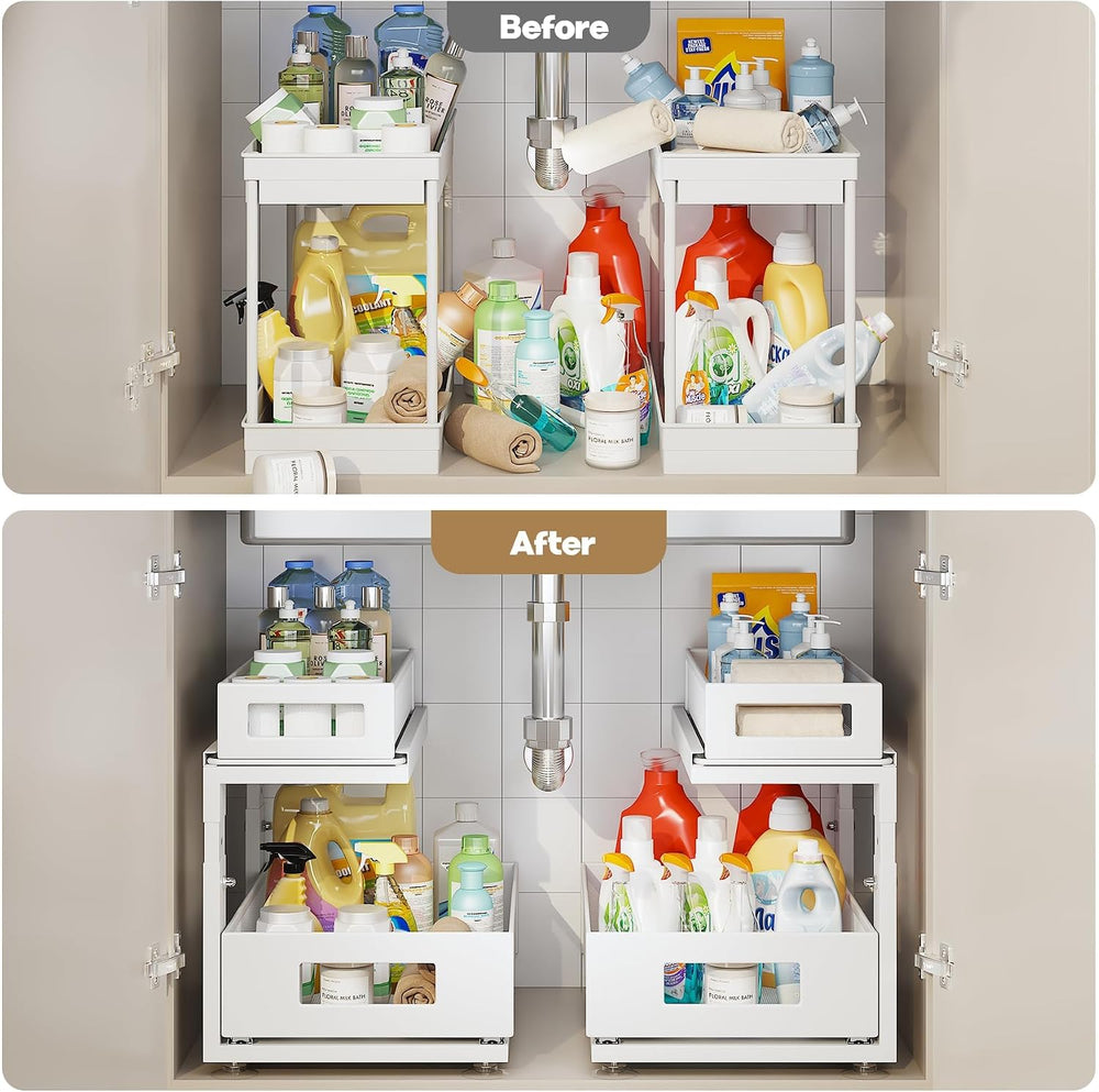 2 Pack Under Sink Organizer With Next-Gen Ball-Bearing Slides,2-Tier Pull Out...