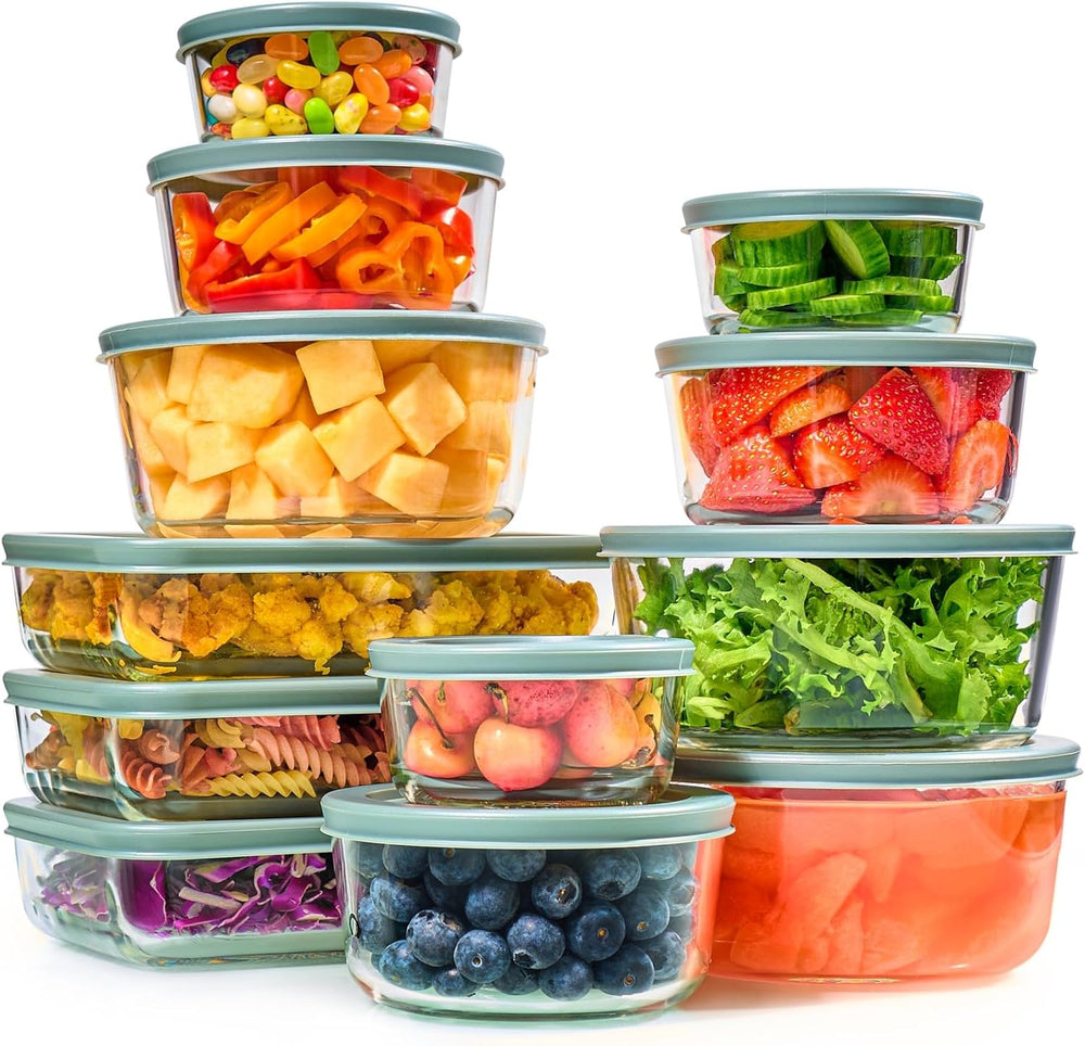 24pc Set Glass Food Storage Containers & Bowls with Airtight Lids - Leakp...