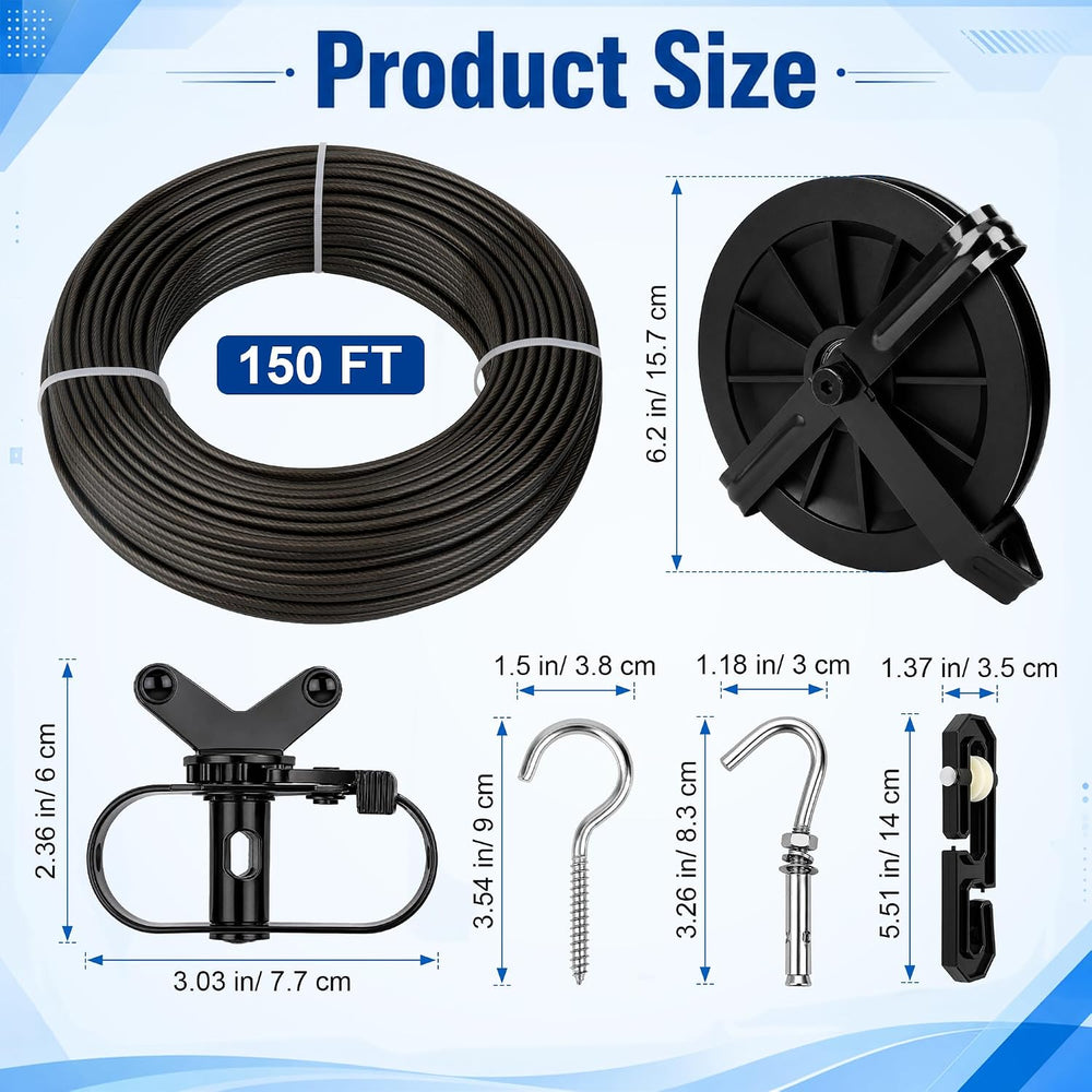 Outdoor Clothesline Kit, Metal Clothes line Pulley Kit for Outside