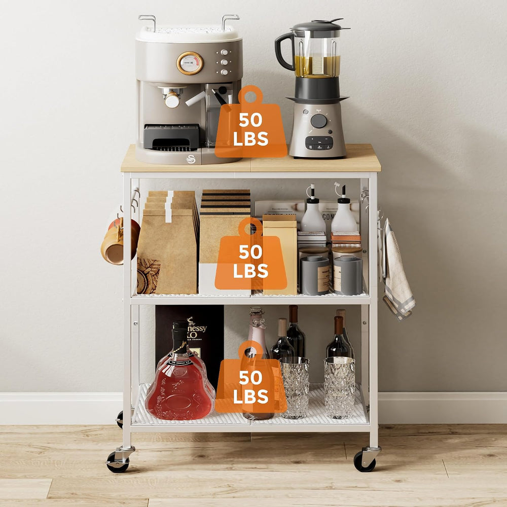 3-Tier Rolling Kitchen Microwave Cart, Utility Cart