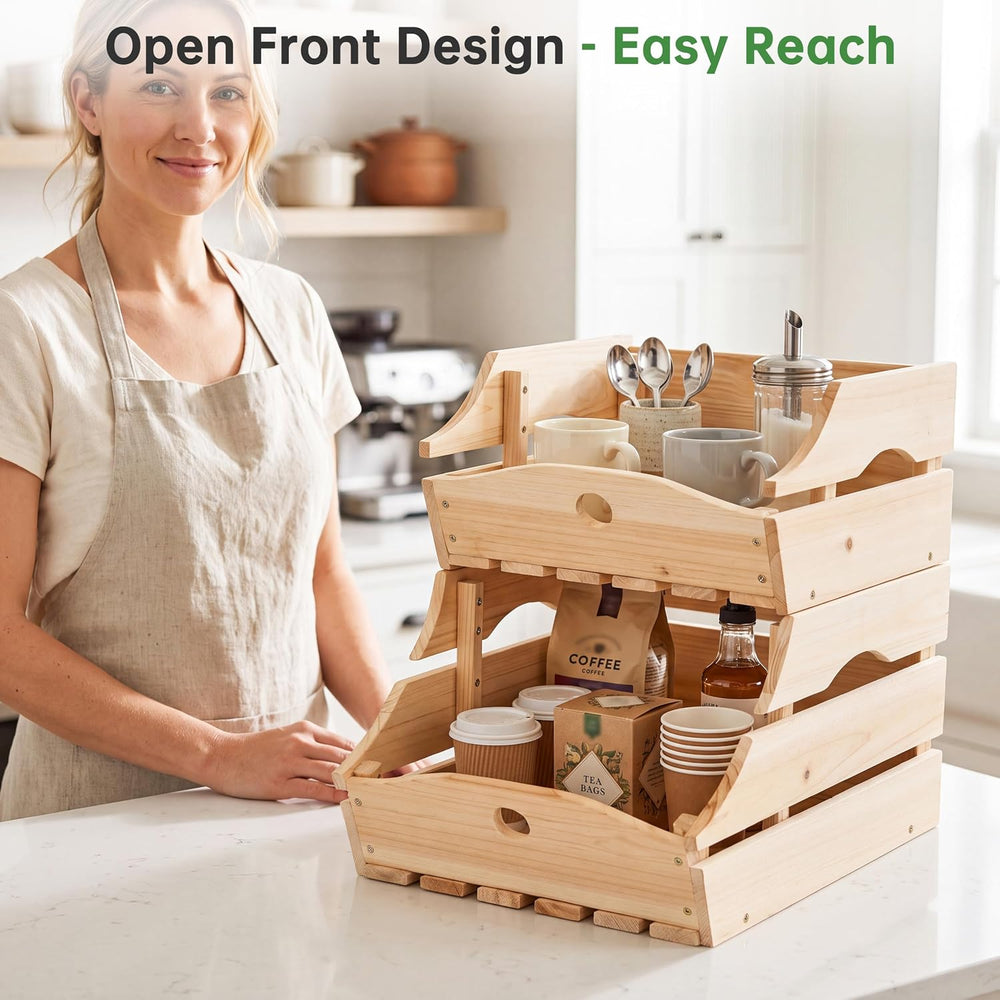 2-Tier Wooden Potato and Onion Storage Bins, Pantry Organizers and Storage, F...
